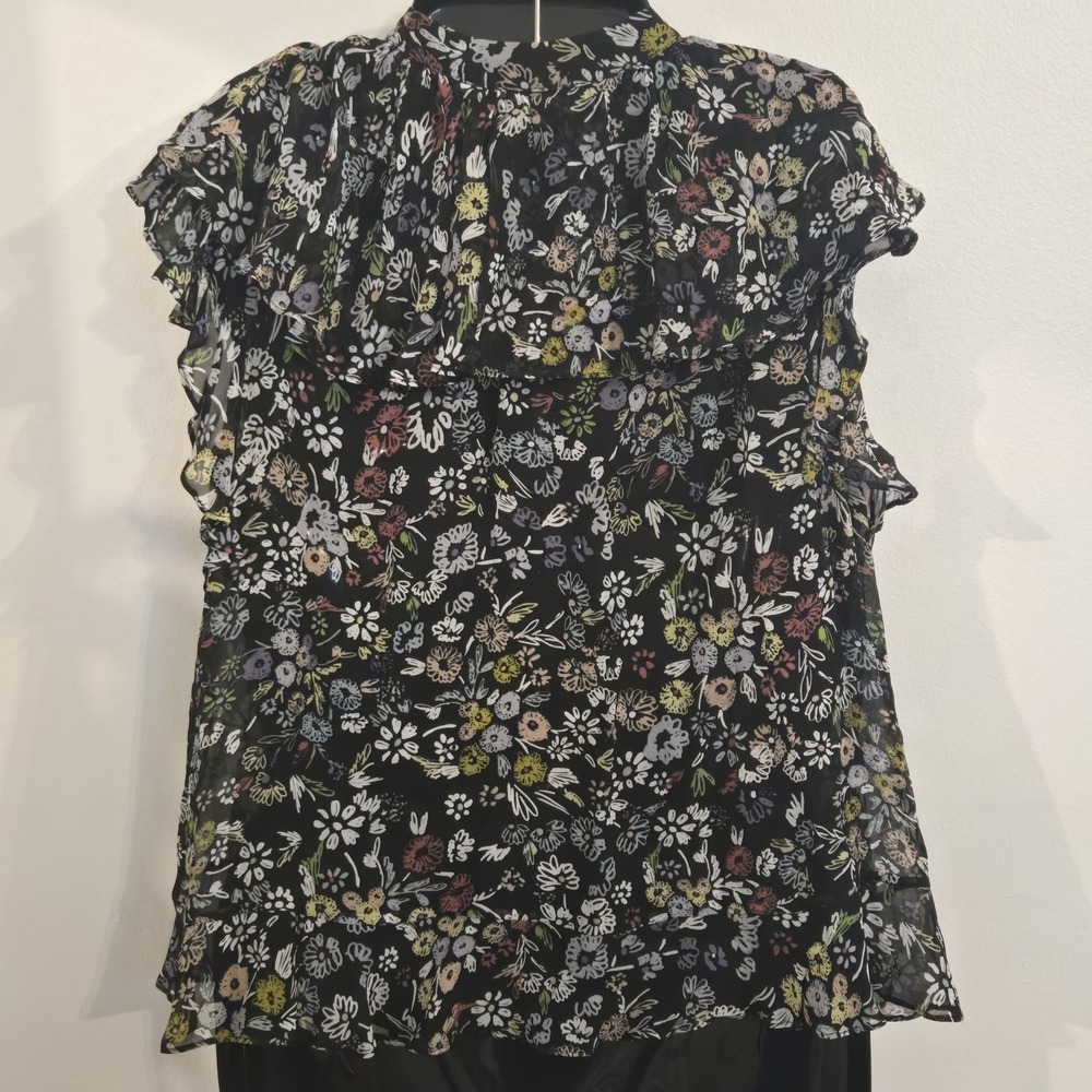 Rebecca Minkoff Black Sheer Floral Short Sleeve Blouse Cottage Core Whimsigoth - Picture 3 of 10